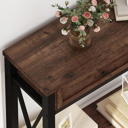 BON AUGURE Console Table with 2 Drawers, Entryway Tables with Storage, Sofa Table Behind Couch for Living Room, Farmhouse Entry Tables for Hallway, Foyer, Front Door (Rustic Oak, 47 Inch)