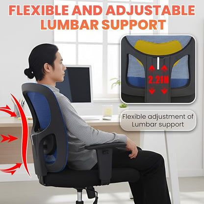 BestOffice Big & Tall Office Chair, 400 lb Capacity Mesh Desk Seating with Lumbar Support, Wide Seat, Adjustable Arms, Rolling Swivel High-Back Ergonomic Executive Task Model for Home Office, Blue