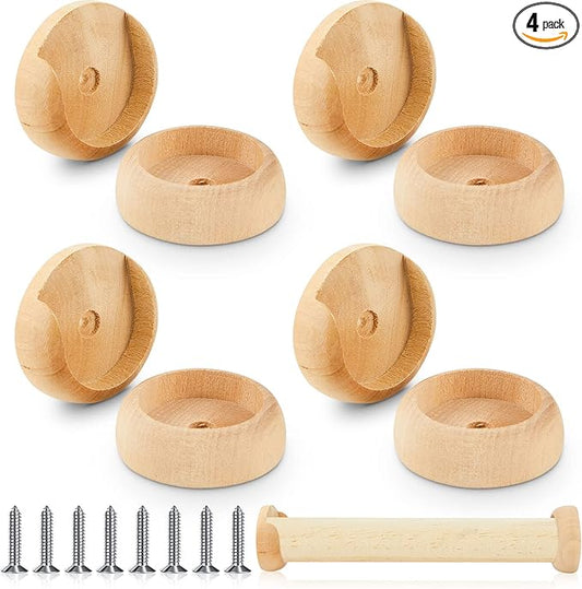 Yookeer 4 Pack Wooden Closet Pole Sockets 1-3/8" Closet Rod Holders Pole Holders for Wardrobe Hallway Bathroom Curtain Clothing Store(Wood Color)