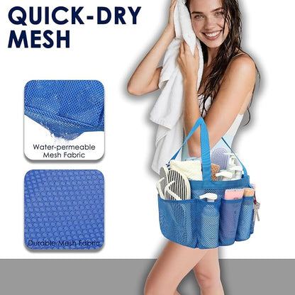 GYEUKHAM Mesh Shower Caddy Portable for College Dorm, Quick Dry Hanging Shower Bag with 8 Pockets, Bathroom Tote Organizer for Gym, Travel, Camping, Blue