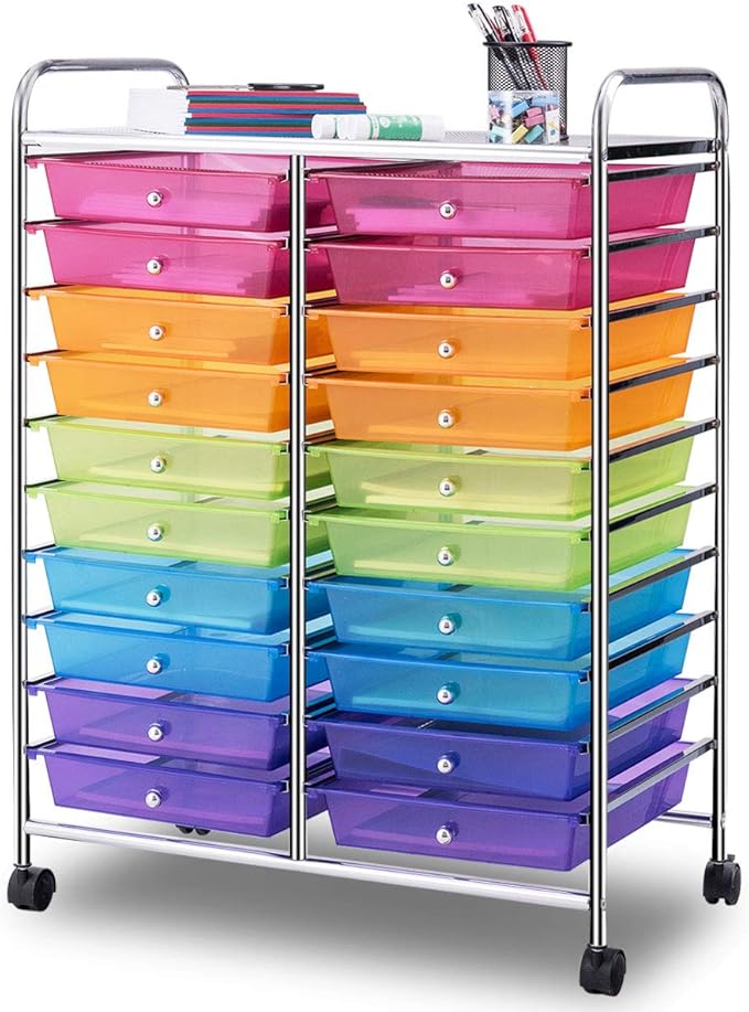 Giantex 20 Drawer Rolling Storage Cart Tools Scrapbook Paper Office School Organizer, Multicolor