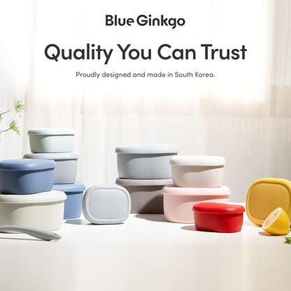 BLUE GINKGO Nesting Silicone Containers - Set of 3 Hard-Shell Silicone Food Storage Containers | BPA Free, Airtight, Dishwasher and Freezer Safe (6.7oz, 10oz, 20oz) - Blue
