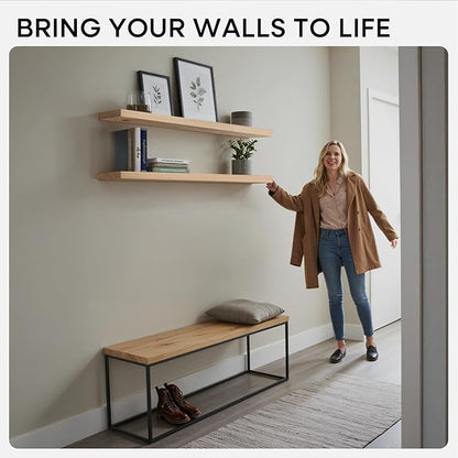 Homeforia 60 inch Natural Floating Shelf, High End Solid Real Wood 60inch Small Floating Shelves for Wall Mounted, Natural Wooden Floating Shelves, Heavy Duty Bracket, 60 X 6.5 X 1.75 in, Set of 3