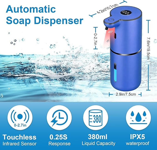 OHIFAST Automatic Foaming Soap Dispenser Touchless, USB Rechargeable Smart Hand Soap Dispenser, 6-Level Adjustable, 12.8oz/380mL Wall Mounted for Bathroom Kitchen Dish Soap-Blue