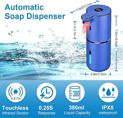OHIFAST Automatic Liquid Soap Dispenser Touchless, USB Rechargeable Smart Hand Soap Dispenser, 6-Level Adjustable, 12.8oz/380mL Wall Mounted for Bathroom Kitchen Accessories Dish Soap-Blue