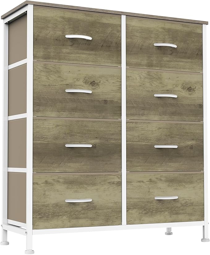 Sweetcrispy 8 Drawer Dresser for Bedroom Large Fabric Storage Tower Organizer Chest of Drawers with Metal Frame and Wooden Top for Nursery Closet Living Room Entryway, Oak Finish