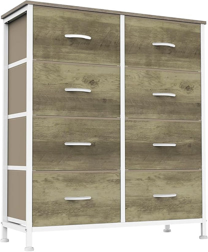 Sweetcrispy 8 Drawer Dresser for Bedroom Large Fabric Storage Tower Organizer Chest of Drawers with Metal Frame and Wooden Top for Nursery Closet Living Room Entryway, Oak Finish