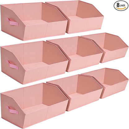 Homsorout Closet Baskets for Shelves Trapezoid - Decorative Storage Baskets with Handle, Closet Bins for Organization, Shelf Storage Bins for Clothes, Books, Home, Office, 8 Pack, Pink
