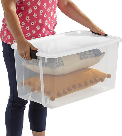 Sterilite 4 Pack Ultra Latching Box, Storage Bins with Lids, Clear Plastic, 70 Quart - Heavy-Duty Organizing Containers for Closet, Bathroom, and Office