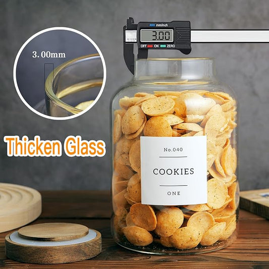 CZHQSMZ Set Of 2 Large Glass Jar with Wooden Lid with 132 Labels, Glass Storage Jars for Flour Pasta Candy Coffee Cookie and More(70 FL OZ/2000 ml)