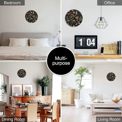Botanical Wall Clock, Vintage Plant Botanical Cartoon Mushroom Flower Round Clocks Wall Decor Silent No Ticking 12 Inch Wooden Clock for Bedroom Living Room Home Office