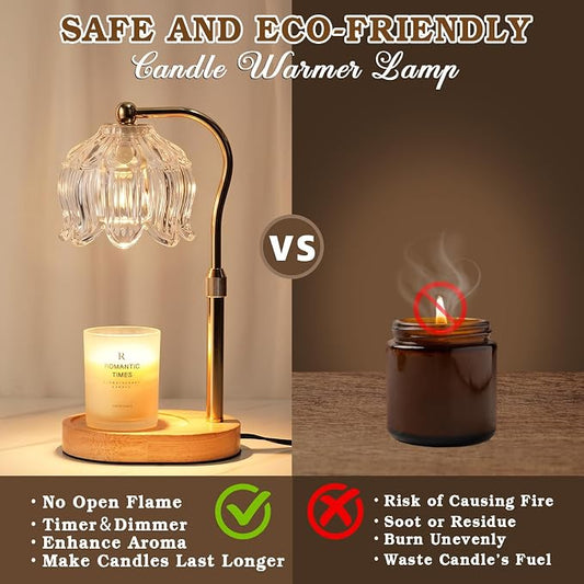 Funistree Flower Candle Warmer Lamp with Timer, Dimmable Candle Lamp Warmer, Christmas Birthday Gifts for Women Mom Her, Housewarming Home Decor, Lotus Wax Warmer for Yankee Candles - Crystal Clear