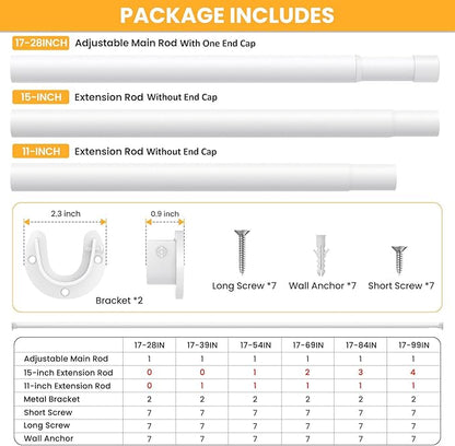 Closet Rods for Hanging Clothes, 17-84 Inch No-Cut Stepless Adjustable Closet Rod, 1.3 Inch Heavy Duty Metal Closet Hanging Rod with Brackets, White Closet Bar for Closet, Laundry Room, RV, Wardrobes
