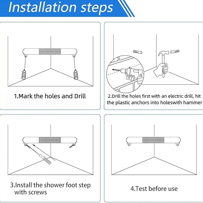 Shower Foot Rest for Shaving Legs, Wall Mounted Brushed Nickel Shower Foot Ledge, Antislip Stainless Steel Bar Foot Ledge for Bathroom