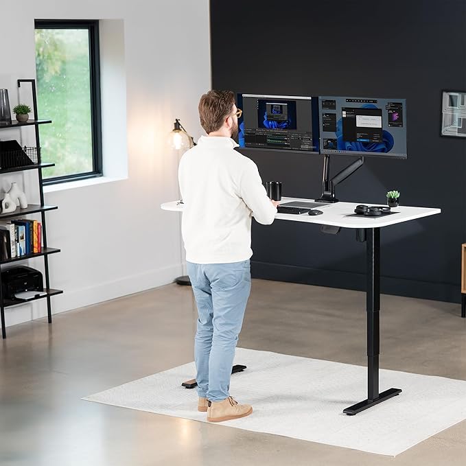 VIVO Electric 63 x 32 in Standing Desk, Touch Screen Adjustment, 220 lb Frame Support, 2E Series, White Top Black Frame, DESK-KIT-2EBW