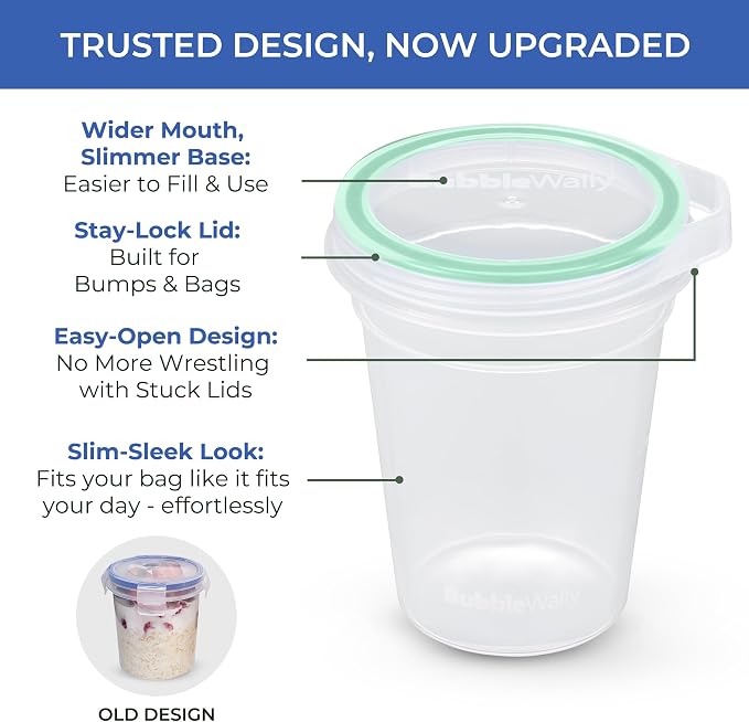 BubbleWally JoyPlus Overnight Oats Containers with Lids Plastic (Green) - Meal Prep Containers Reusable for Food Storage – 16oz Jars for Breakfast, Snacks, and Lunch