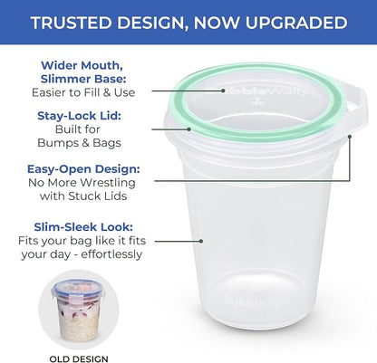 BubbleWally JoyPlus Overnight Oats Containers with Lids Plastic (Green) - Meal Prep Containers Reusable for Food Storage – 16oz Jars for Breakfast, Snacks, and Lunch