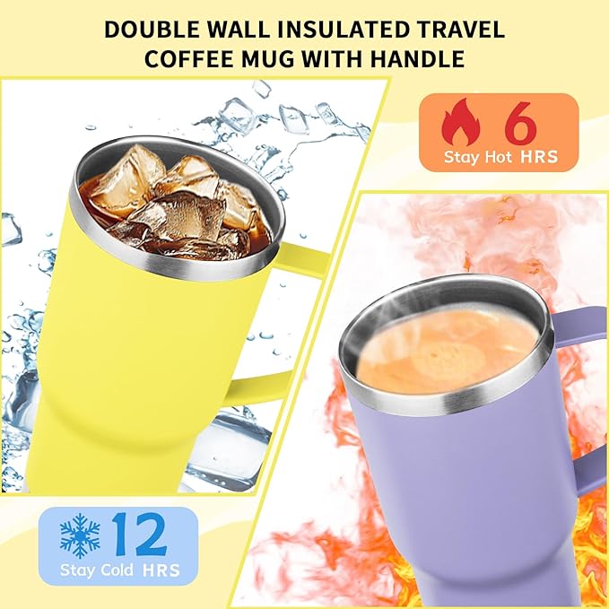 20oz Insulated Tumbler with Handle Stainless Steel Travel Coffee Mug with Lid and Straw Double Wall Vacuum Leak-proof Reusable Thermal Water Cup for Hot and Cold Drinks (Multicolor-6,4 Pack)