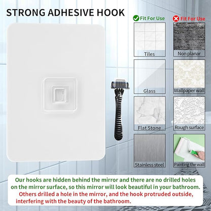 Fogless Shower Mirror, Large(10.2x7.8in) & Includes 2 Adhesive Hooks, Easy Install & Unbreakable & Super Thick, Fog Free (No Fog) Shower Mirror for Shaving
