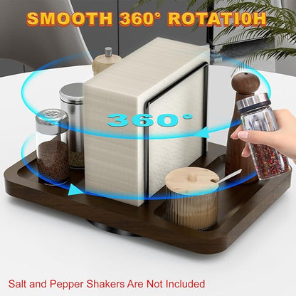 Napkin Holder for Table, Rotating Napkin Dispenser with Salt and Pepper Shakers Caddy, Standing Paper Towel Holder for Bathroom Kitchen Dining Table Decor