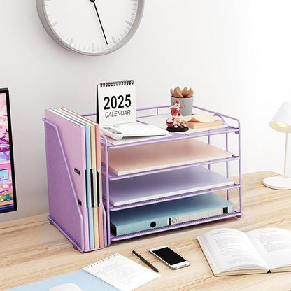gianotter 4-Tier Paper Organizer With Magazine Holder, Desk Organizers and Accessories, Desk Accessories & Workspace Organizers, File Organizer for Office Supplies Storag (Purple, 4-Tier)