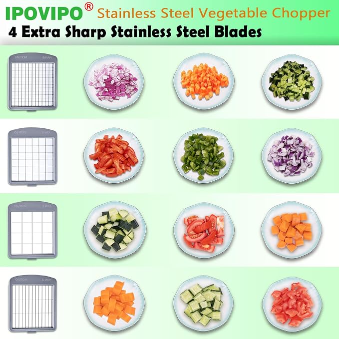 Stainless steel Vegetable Chopper, Veggie Chopper With 4 Blades, Onion Dicer with Container, Food Cutter & Grater Mandoline Slicer (4 Blades)