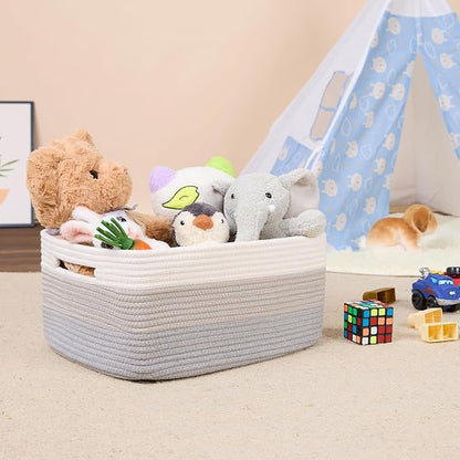 MiniArk Large Storage Baskets for Shelves, Closet Organizers Bins for Clothes Blanket Towels, Baby Nursery, Toy Baskets Box, Woven Rope Baskets, 17 x 13 x 7.5”, 3 Packs Gradient Grey