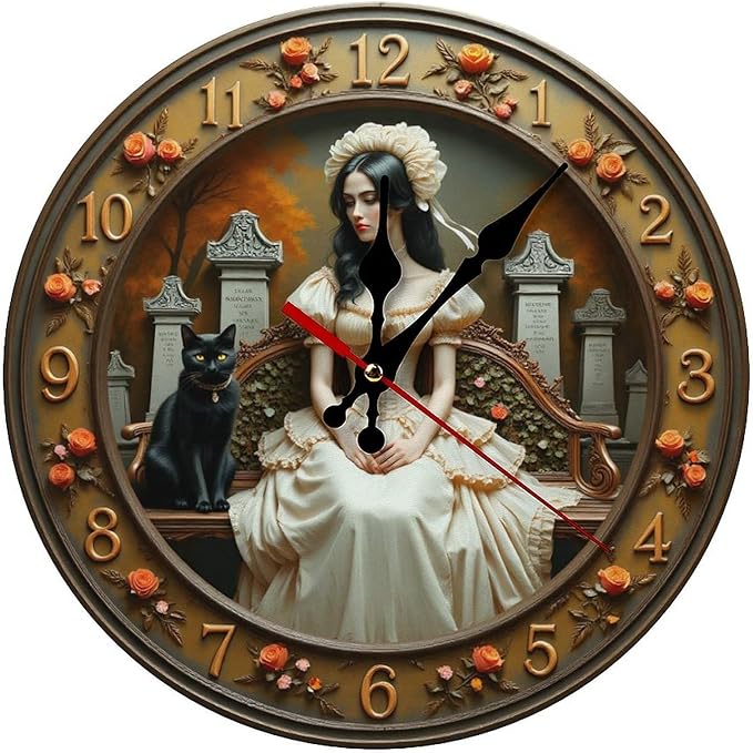 Wall Clock, Victorian Style Non Ticking Wall Clocks Battery Operated, Brown Wooden Wall Clocks for Living Room, Kitchen, Office Decorative 10 Inch