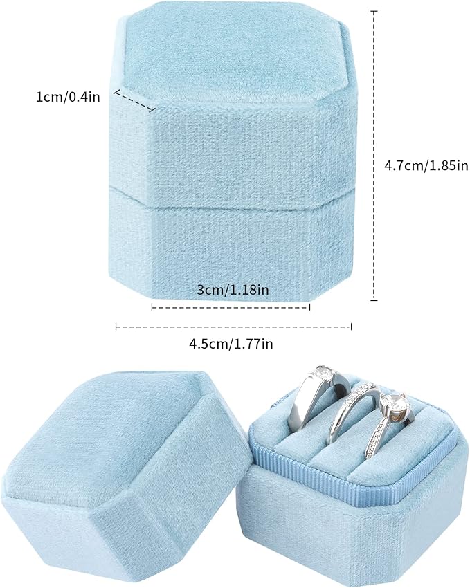 DesignSter Velvet Ring Box - Square 3 Slots, Wedding & Engagement Proposal, Premium Ring Bearer Box (Dark Blue)