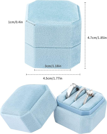 DesignSter Velvet Ring Box - Square 3 Slots, Wedding & Engagement Proposal, Premium Ring Bearer Box (Dark Blue)
