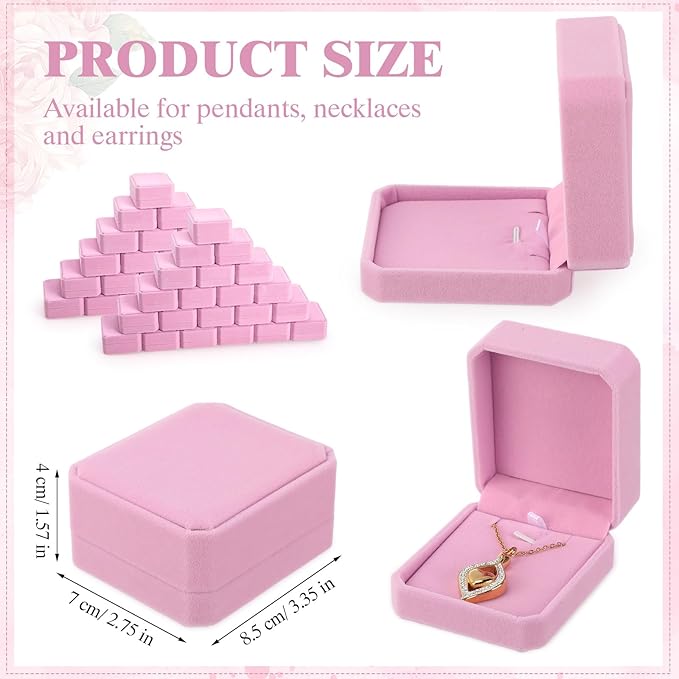 Sureio 24 Pcs Velvet Jewelry Gift Boxes Bulk for Necklace Pendant Ring Earring Display Case for Christmas Wedding(Pink)