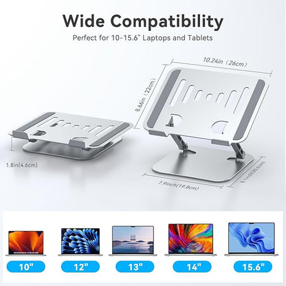 K&ZZ Sturdy and Portable Laptop Stand for Desk, Height Adjustable Riser with Ventilated Cooling, Foldable, Fits All Laptops up to 17.3 Inch, Silver