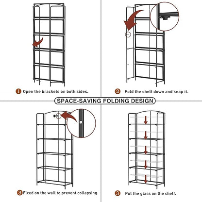 Crofy No Assembly Folding Bookshelf for Living Room, 5 Tier Black Collapsible Book Shelf for Home Office, Portable Bookcase Storage Organizer