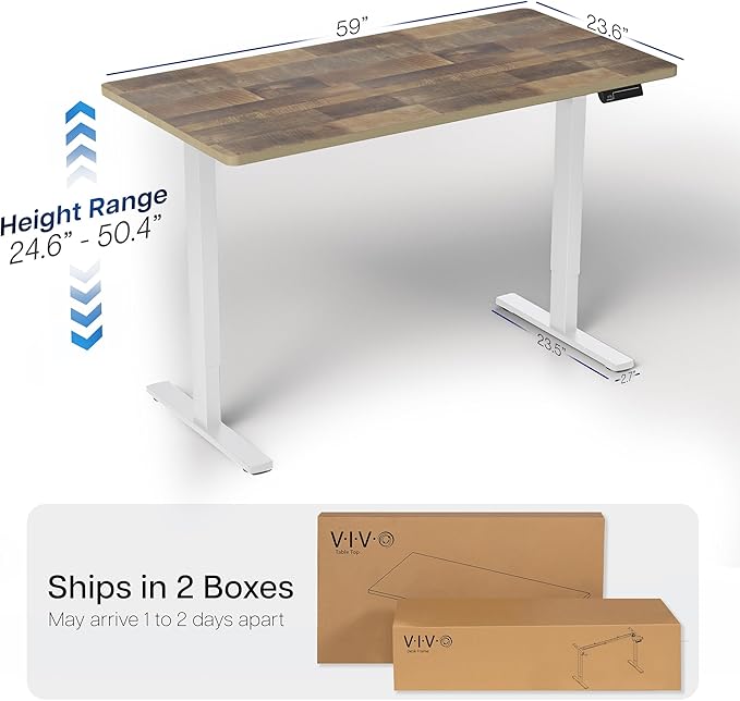 VIVO Electric 60 x 24 in Dual Motor Sit Stand Desk, Memory Height Adjustment, 2B Series, Reclaimed Wood Top White Frame, DESK-KIT-2W6P