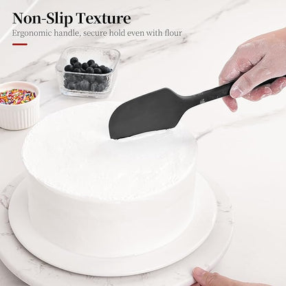 600ºF Heat Resistant Spatulas, High Heat Food Safe Semless Kitchen Silicone Scraper Set for Cooking Baking Mixing Scraping Stirring Nonstick Cookware Pan Bowl (2Pcs,Black)