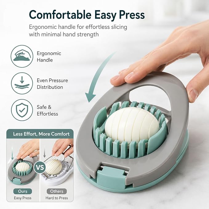 Egg Slicer for Boiled Eggs Strawberry Cutter with Stainless Steel Wire （Green）