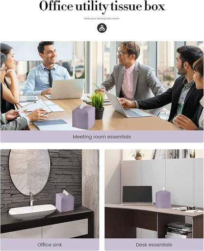 Tissue Box Cover, Jeethemy Square PU Leather Tissue Box Holder, Modern Tissue Case Facial Paper Organizer Dispenser，5X5X5'',Single Purple