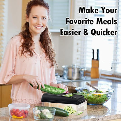 SpaceHacks 15-in-1 Vegetable Chopper, Kitchen Gadgets with 10 Blades, Veggie, Food, Onion Chopper, Cucumber Slicer, Versatile Mandoline, Includes Egg Separator & Finger Guard, Gray