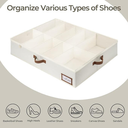 StorageWorks Under Bed Shoe Storage for Closet, 2-Pack Ultra-thick Fabric Shoe Organizer, Collapsible Shoes Containers with Bottom Support, Fits up to 24 Pairs, Beige