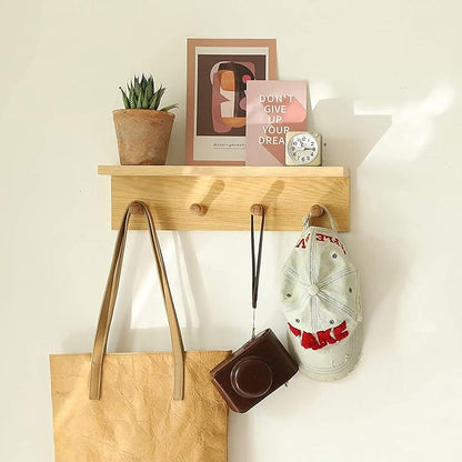 Entrance Coat Rack ，Coat Hooks, Wall-Mounted Wooden Hook Rack, Wall-Mounted Shelves(Oak Color Finish—A-2)