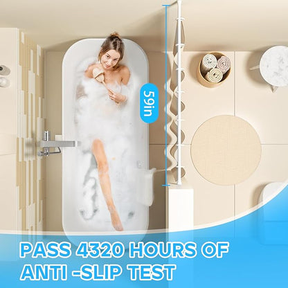 AIZESI Shower Rod 34-59 Inch - Non-Slip, No Drill spring curtain tension rod Never Rust Adjustable Tension Curtain Rod, White Shower Curtain Rod
