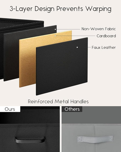 Homsorout Stackable Storage Drawers - 2 Tier Closet Organizer with Metal Handles, Fabric Dresser with Collapsible Bins for Bedroom, Dorm, Office, Black, 2 Pack