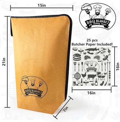 Valentines Day Gifts 21-Inch BBQ Blanket for Resting Meat - Insulated Brisket Bag for Smoker & Grill Accessories | 5-Layer Thermal Resting Bag for Super Bowl, Parties (Brown-with Paper)