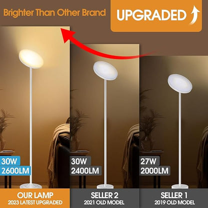 30W/2600LM Bright Floor Lamp with Remote Control, RGB Color Changing Torchiere Floor Lamp, Stepless Adjust Color Temperatures and Brightness for Bedroom and Play Room