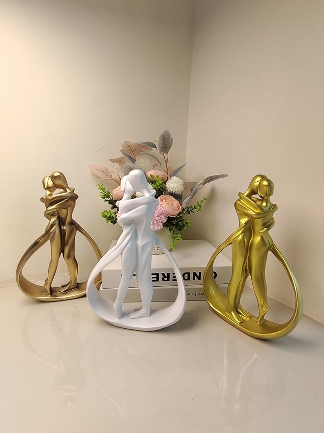 Couple Sculptures for Home Decor, Anniversary Statue Gifts, Hugging Couple Figurines, Modern Romantic Sculptures for Living Room, Bedroom, Office Decor (Rose Gold)