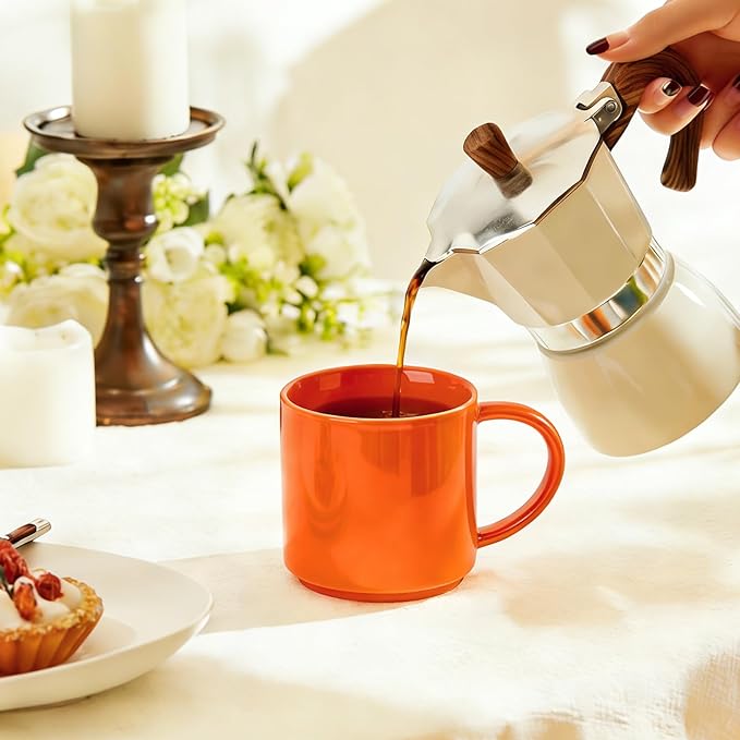 Coffee Mugs Set of 4, Stoneware Coffee Cups with Comfortable Handle, 16oz Ceramic Mugs for Kitchen & Office, Dishwasher & Microwave Safe - Orange