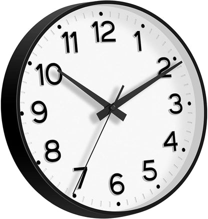 Roymnie Wall Clock 12 Inch Silent Wall Clocks Battery Operated-Modern Non Ticking Analog Clock Decorative for Kitchen Bedroom Office (Black)