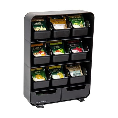 Mind Reader Tea Bag Organizer, Tea Station Organizer, Countertop Storage, Kitchen, Plastic, 10.25"L x 3.25"W x 13.75"H, Black