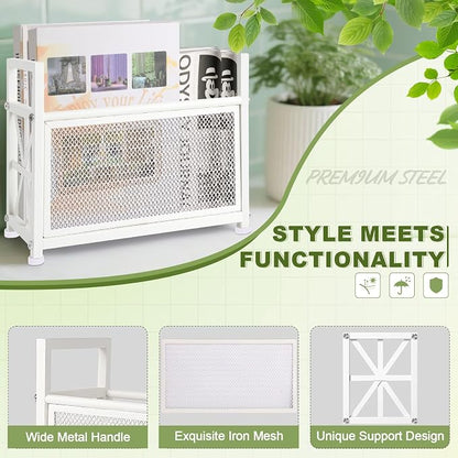 White Magazine Holder, Metal Magazine Rack Floor, Magazine Storage Basket, Mesh Magazine File Holder, Magazine Holders for Shelves，Magazine Stand for Desk, Folder Organizer Bin for Magazines