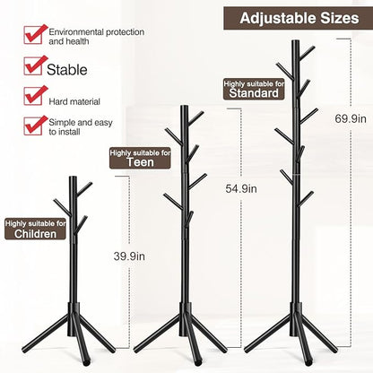 WANGMUXIA 2 PCS Coat Rack, Freestanding Coat Rack with 8 Hooks and 3 Adjustable Size Tree Coat Racks for Bedroom, Hallway, Entrance, Office, for Hats, Coats, Scarves, Handbags